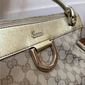 Gucci Metallic Gold and Beige Shoulder Bag